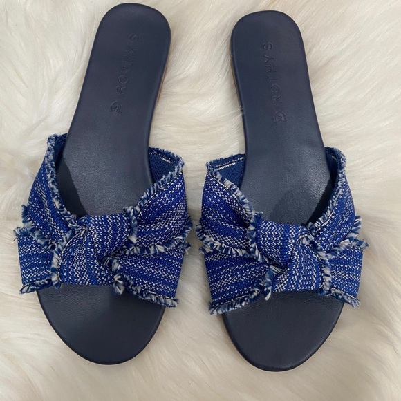 ROTHY'S The Knot BLUE Frayed Slip On Sandals Women’s SIZE 6 - Picture 2 of 4